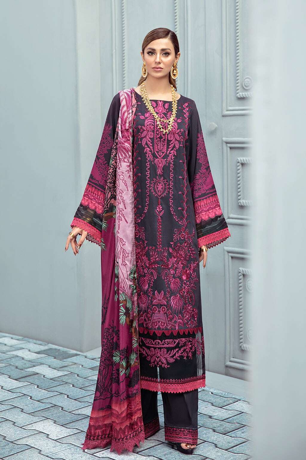 Exclusive Embroidered Party Wear Linen Dress H-201-L – Hurpori