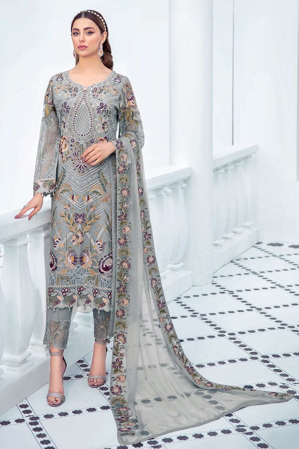 Exclusive Embroidered Party Wear Chiffon Dress H-2106-R – Hurpori