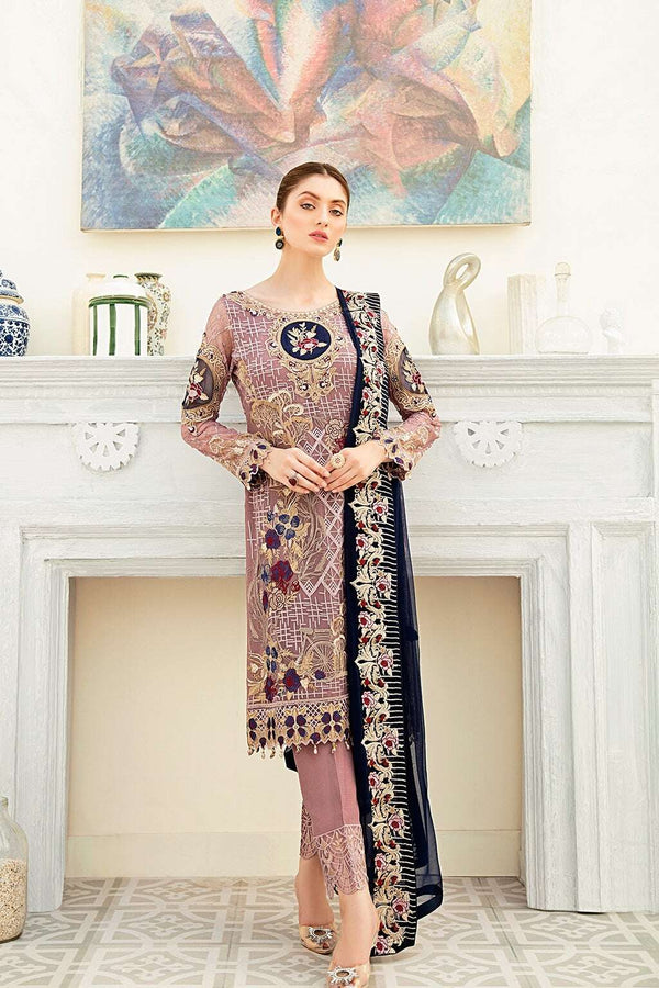 Exclusive Embroidered Party Wear Chiffon Dress H-1902-R