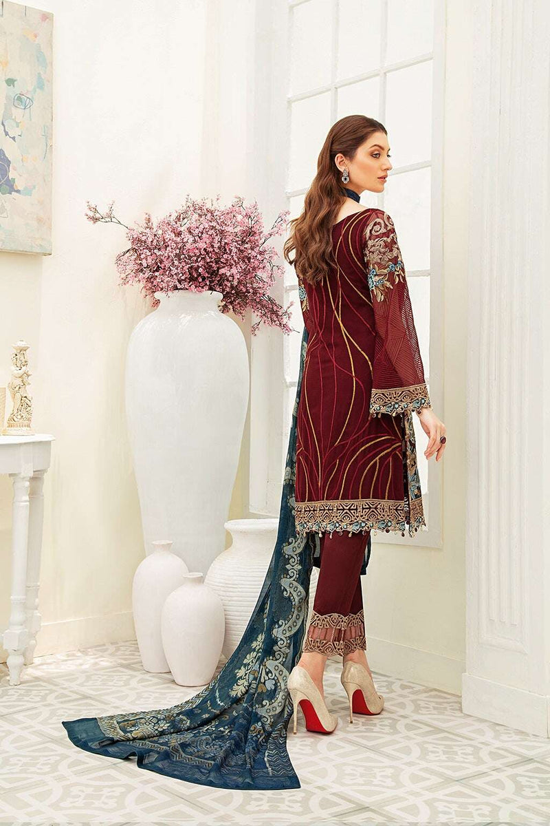 Exclusive Embroidered Party Wear Chiffon Dress H-1901-R