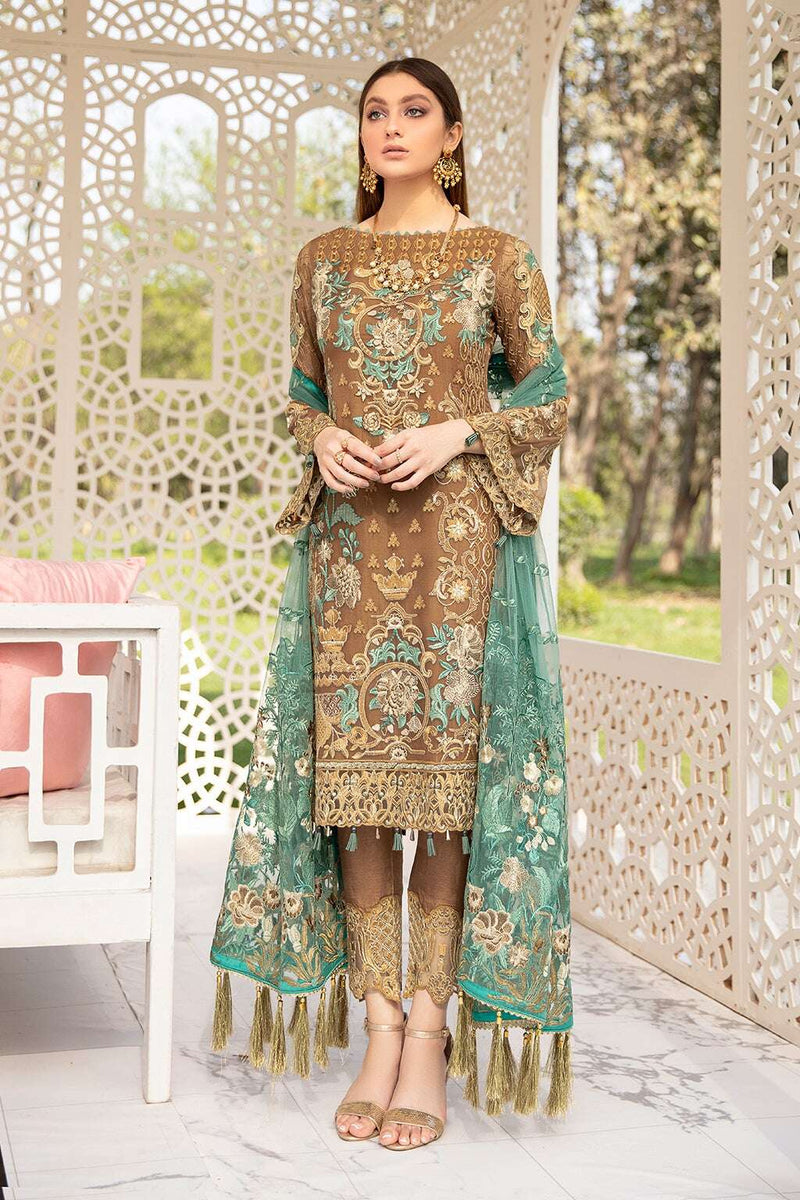 Exclusive Embroidered Party Wear Chiffon Dress H-2012-R