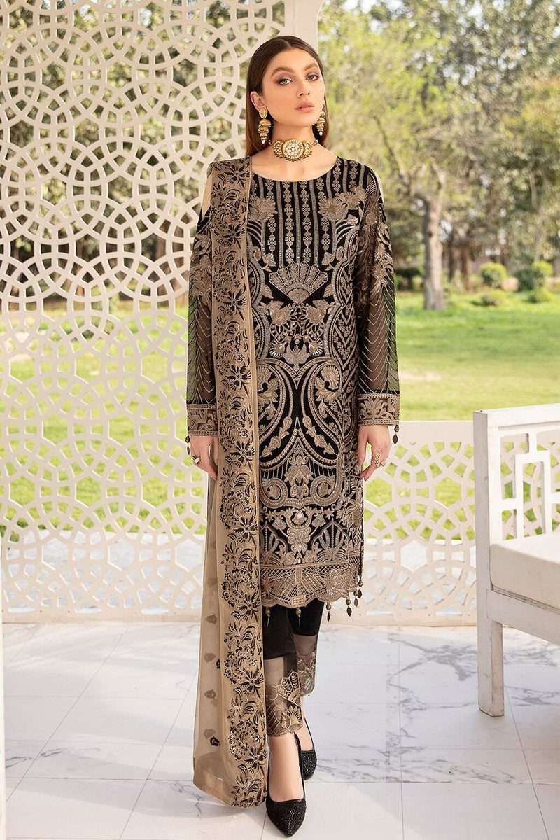 Exclusive Embroidered Party Wear Chiffon Dress H-2001-R