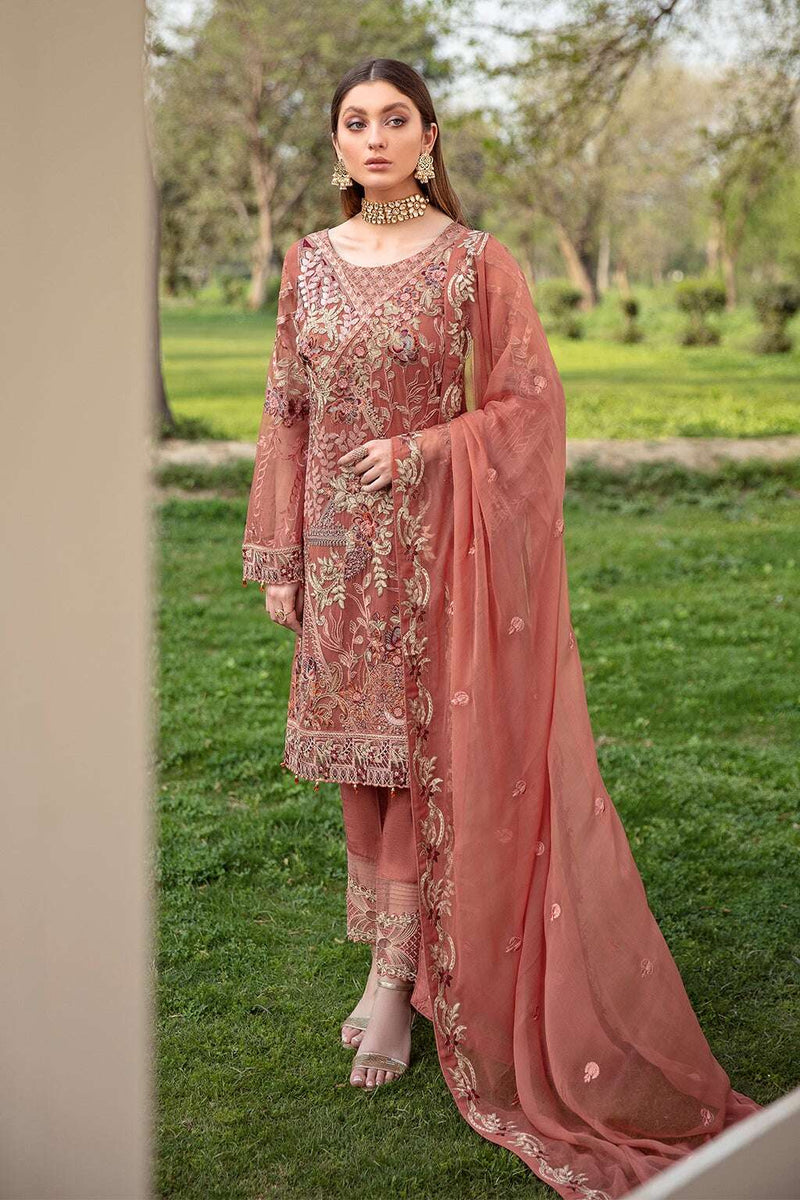 Exclusive Embroidered Party Wear Chiffon Dress H-2010-R