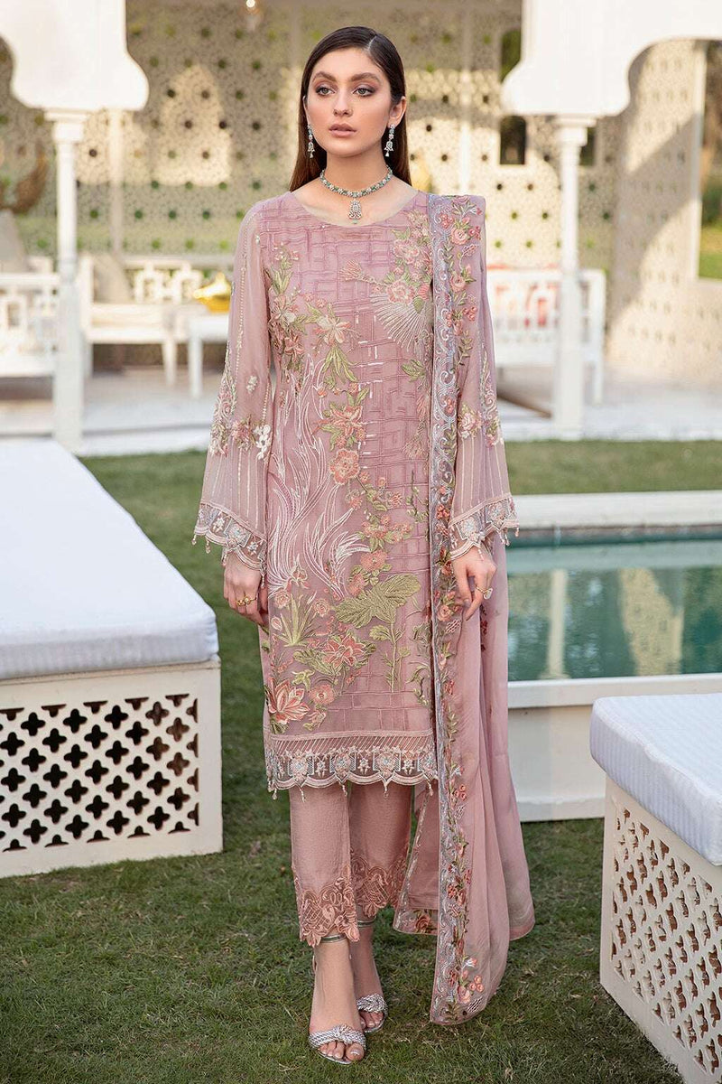 Exclusive Embroidered Party Wear Chiffon Dress H-2011-R