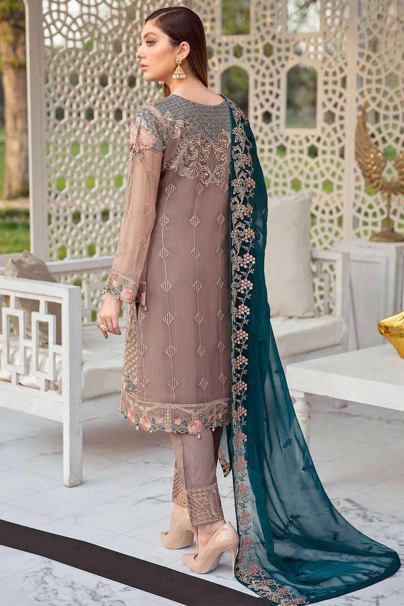 Exclusive Embroidered Party Wear Chiffon Dress H-2009-R