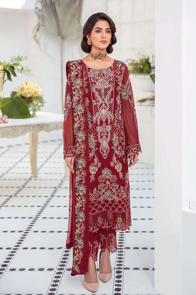 Exclusive Embroidered Party Wear Chiffon Dress H-2111-R