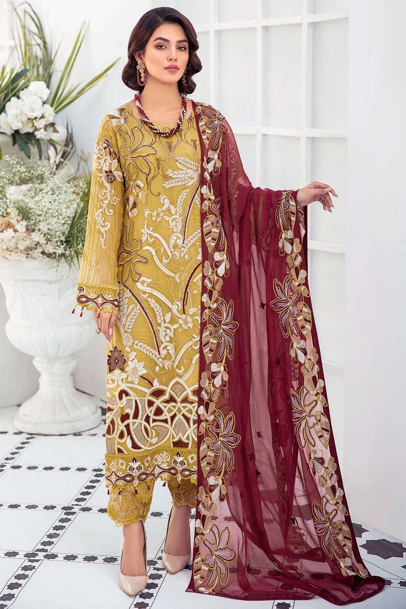 Exclusive Embroidered Party Wear Chiffon Dress H-2105-R