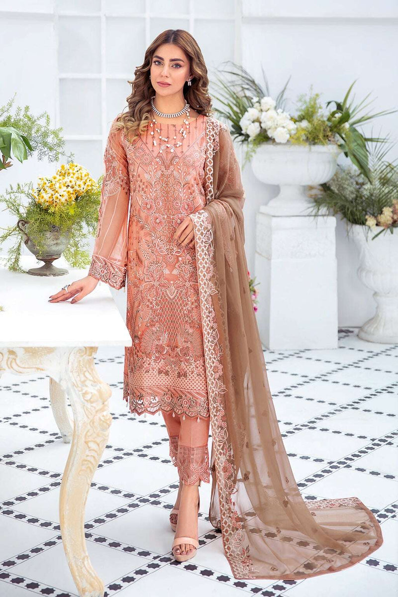 Exclusive Embroidered Party Wear Chiffon Dress H-2112-R