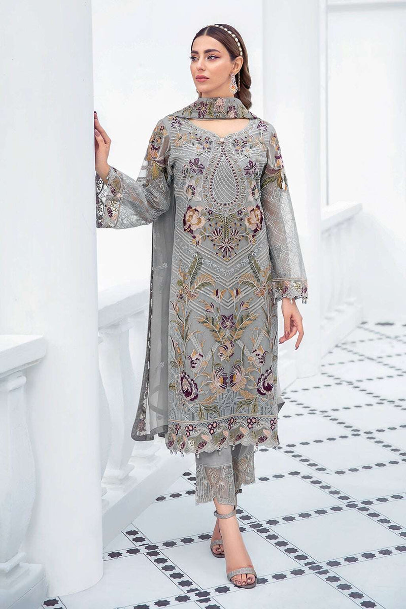 Exclusive Embroidered Party Wear Chiffon Dress H-2106-R