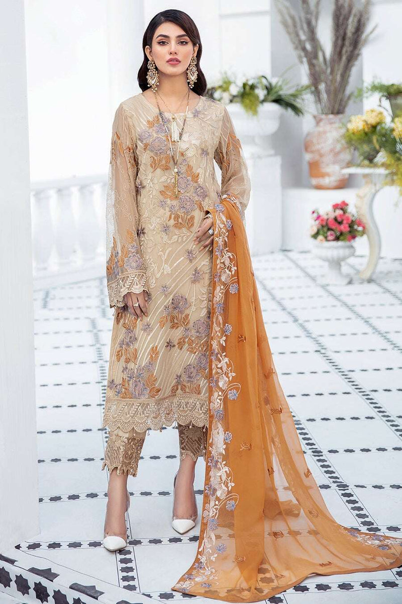 Exclusive Embroidered Party Wear Chiffon Dress H-2103-R