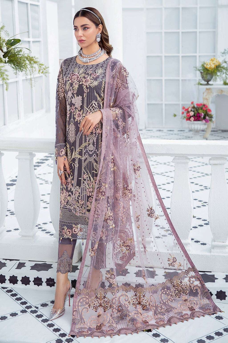 Exclusive Embroidered Party Wear Chiffon Dress H-2110-R