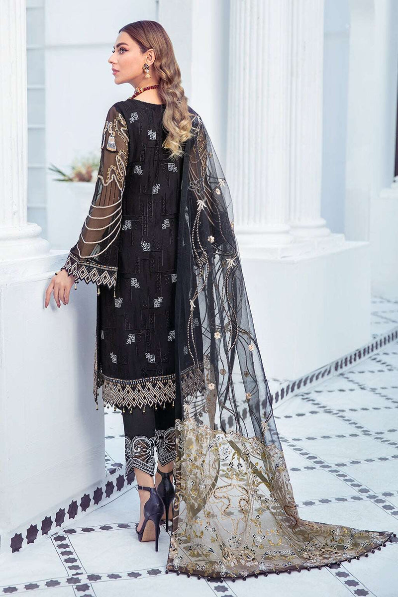 Exclusive Embroidered Party Wear Chiffon Dress H-2108-R