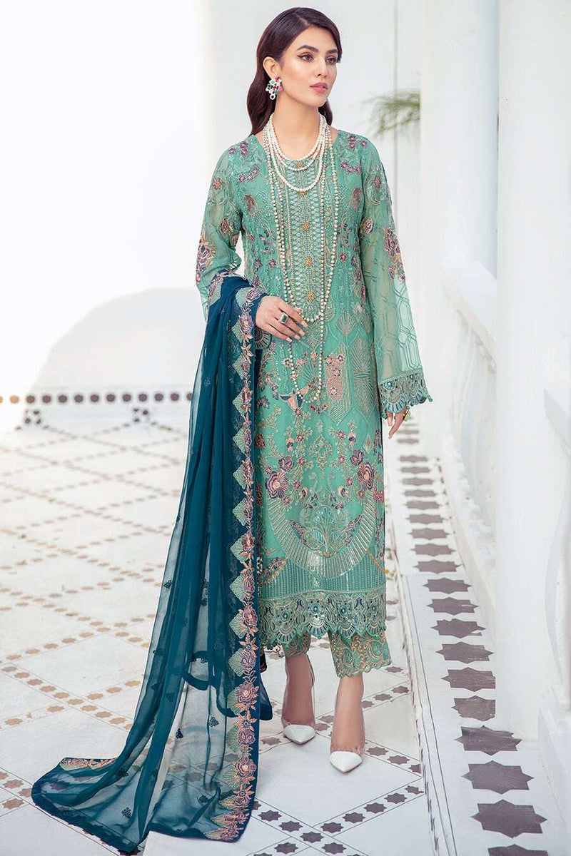 Exclusive Embroidered Party Wear Chiffon Dress H-2102-R