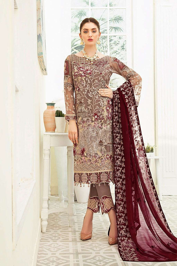 Exclusive Embroidered Party Wear Chiffon Dress H-1911-R