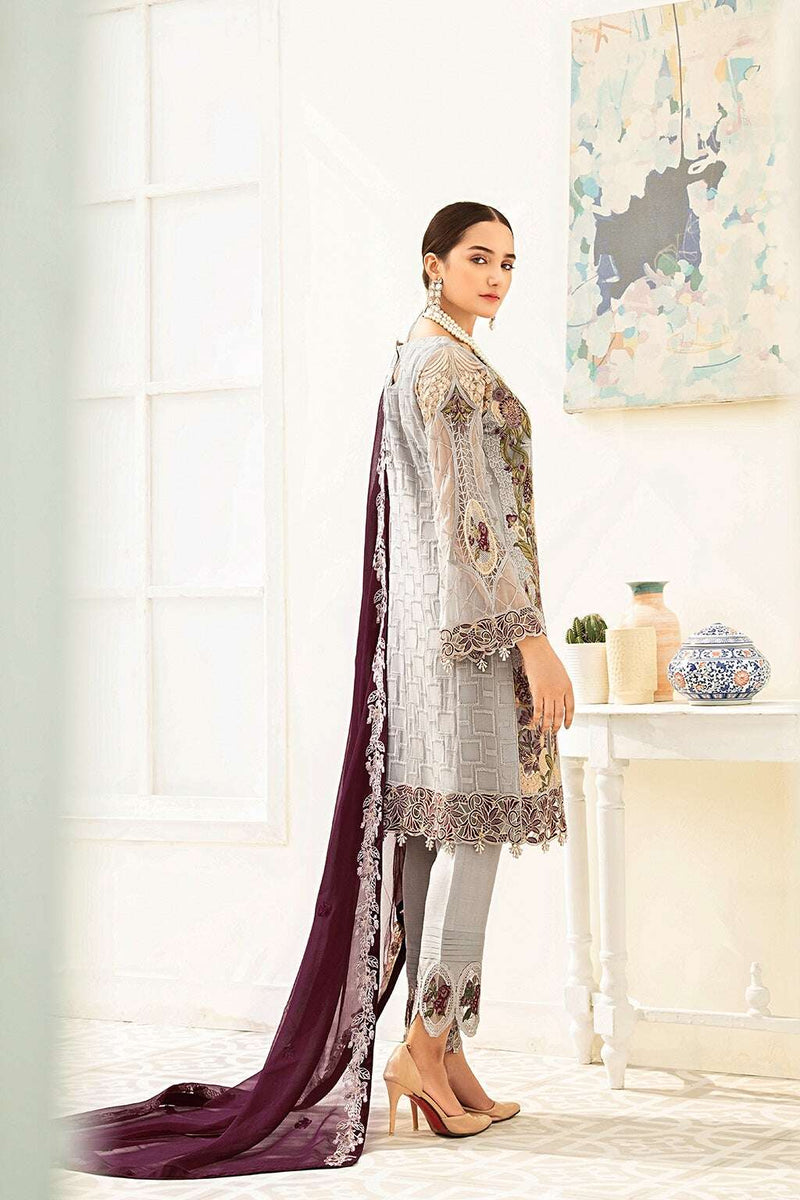 Exclusive Embroidered Party Wear Chiffon Dress H-1909-R