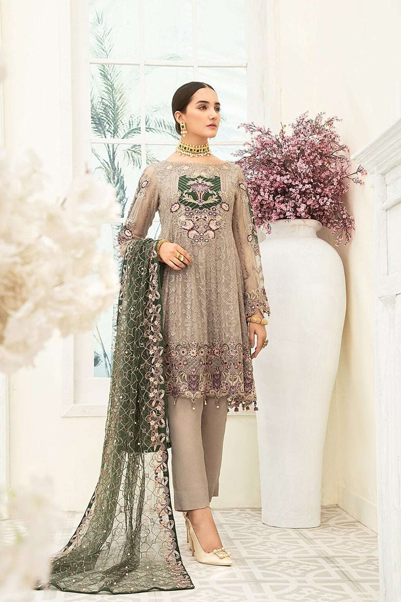 Exclusive Embroidered Party Wear Chiffon Dress H-1906-R
